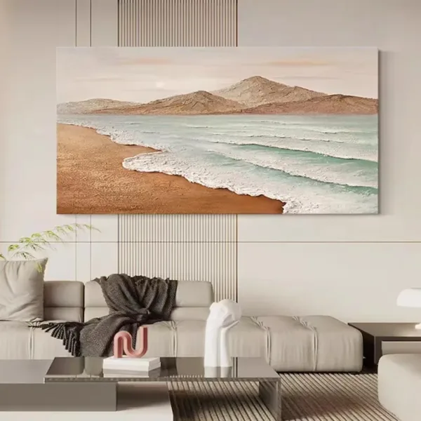 Hand-Painted Shallow Relief Beach Waves Oil Painting on Canvas