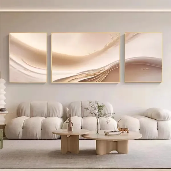 Hand-Painted Shallow Relief Abstract Triptych Oil Wall Art