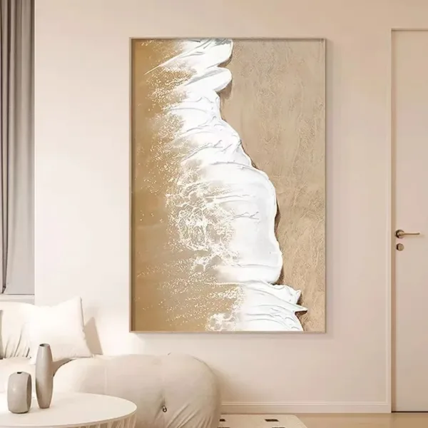 Hand-Painted Shallow Relief Golden Beach Waves Oil Painting