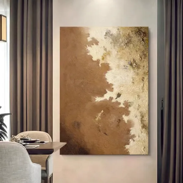 Hand-Painted Shallow Relief Brown Gold Abstract Oil Painting