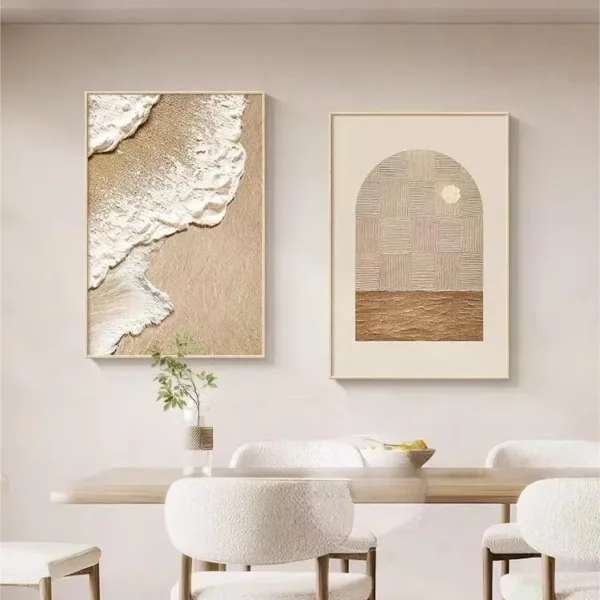 Hand-Painted Shallow Relief Golden Beach Wave & Arch Moon Art
