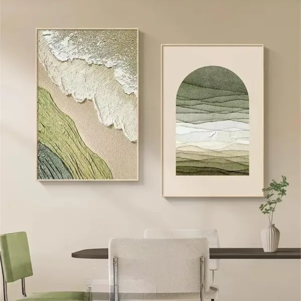 Hand-Painted Shallow Relief Sage Coast & Arch Hills Diptych Art