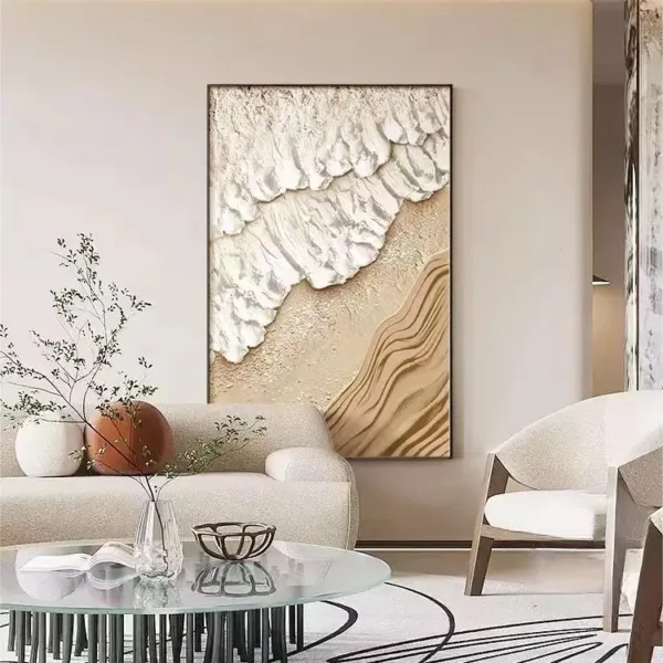 Hand-Painted Shallow Relief Aerial Beach Waves and Sand Art