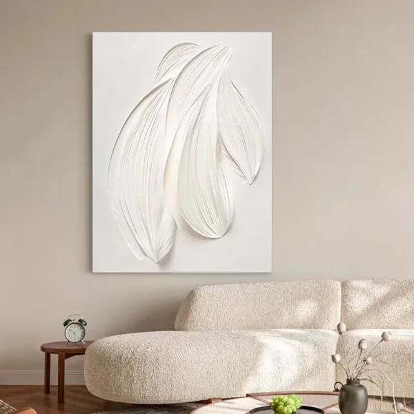 Hand-Painted Shallow Relief White Petal Floral Oil Painting Art