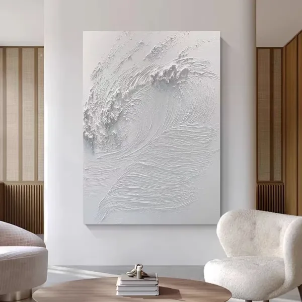 Hand-Painted Shallow Relief White Ocean Wave Seascape Art