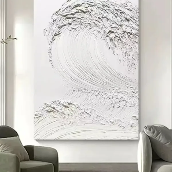 Hand-Painted Shallow Relief Monochrome Curling Wave Seascape Art