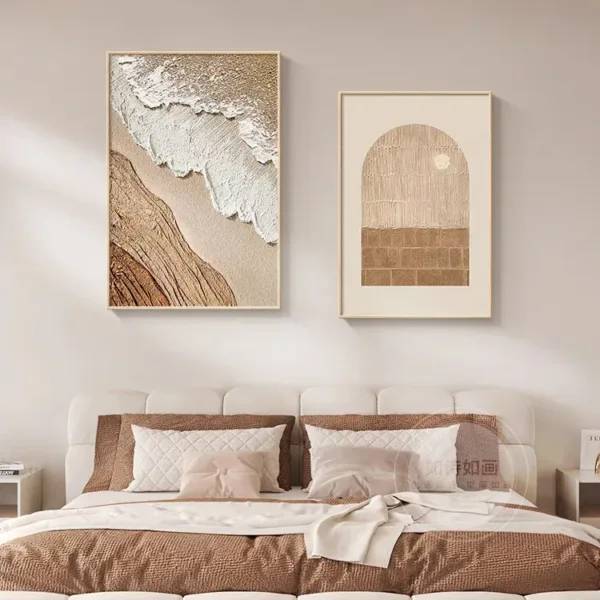Hand-Painted Shallow Relief Warm Beach & Arch Diptych Wall Art