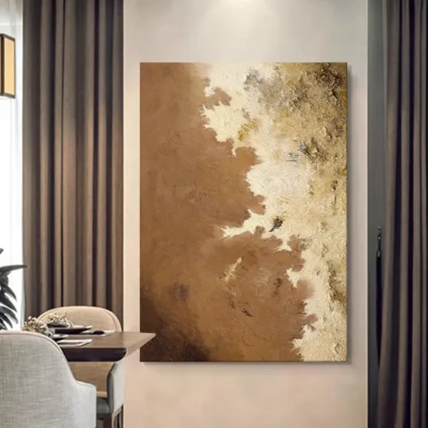 Hand-Painted Shallow Relief Brown and Cream Abstract Textured Oil Painting