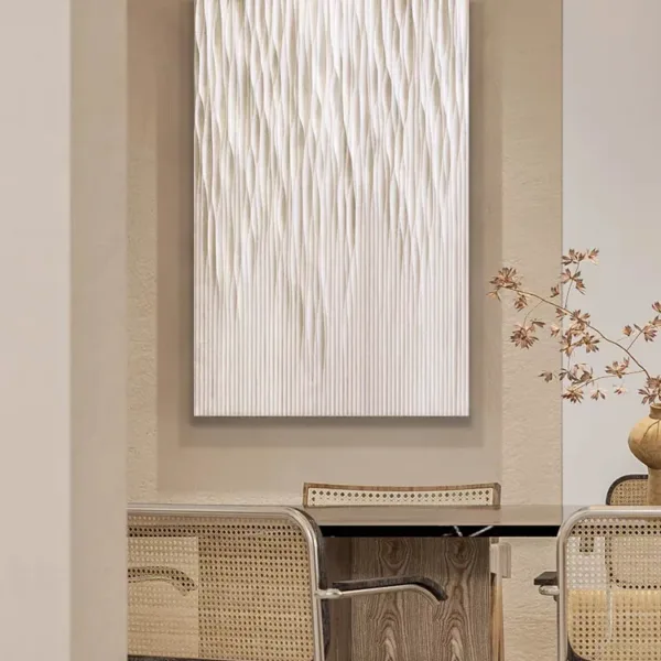 Hand-Painted Shallow Relief Minimalist White Vertical Line Texture Art