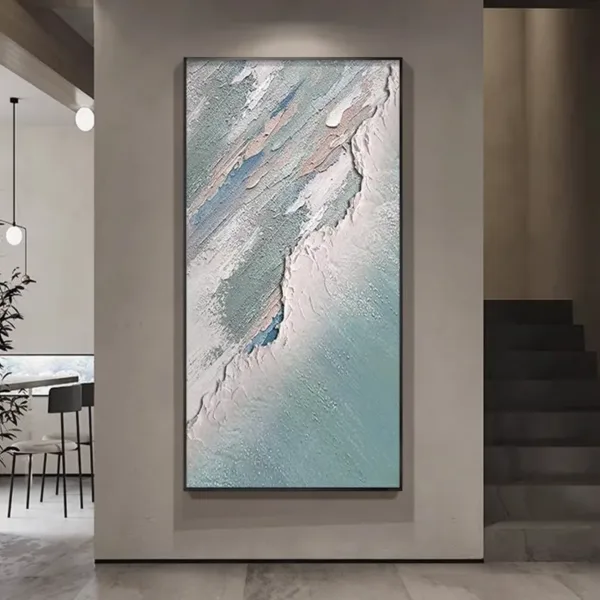 Hand-Painted Shallow Relief Coastal Blue Abstract Wave Oil Painting