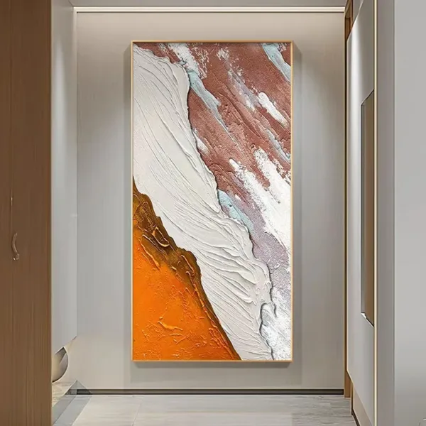 Hand-Painted Shallow Relief Orange Earth Abstract Landscape Oil Painting