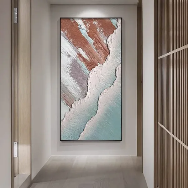 Hand-Painted Shallow Relief Abstract Earth Layers Textured Oil Painting
