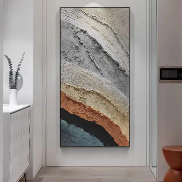 Hand-Painted Shallow Relief Neutral Gray Layers Abstract Art