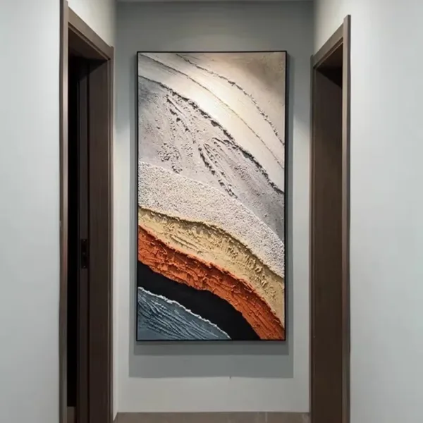 Hand-Painted Shallow Relief Textured Strata Abstract Oil Painting