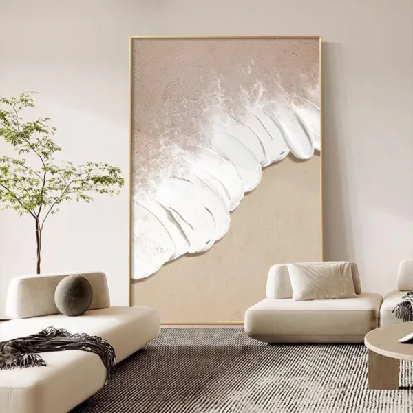 Hand-Painted Shallow Relief Aerial Beach Waves Coastal Oil Painting