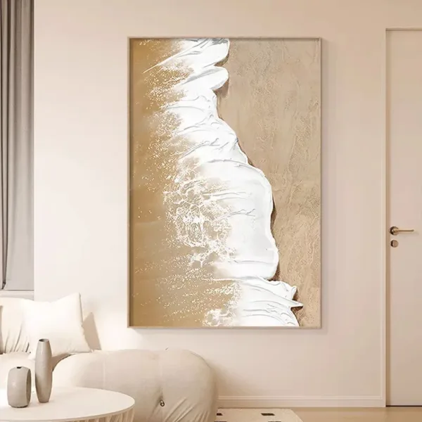 Hand-Painted Shallow Relief Golden Wave Abstract Texture Oil Painting