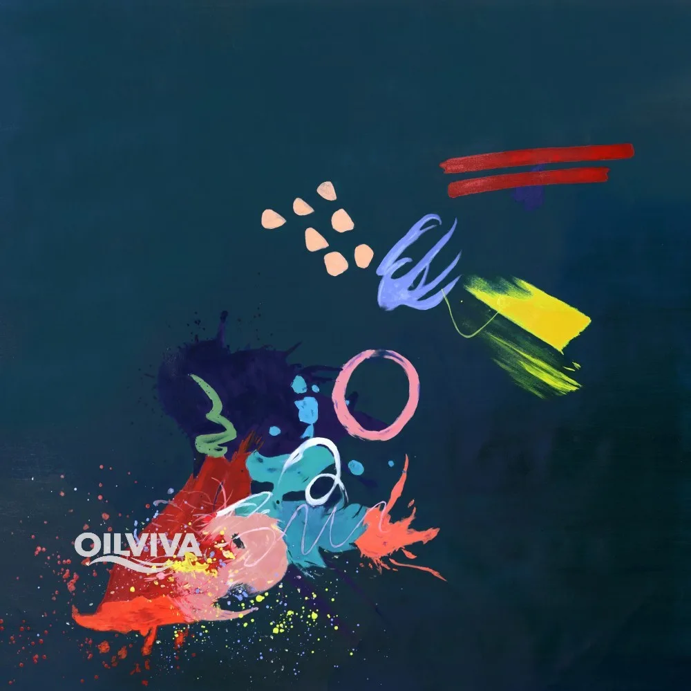 OilViva Colorful Abstract Splatter Oil Painting | Modern Square Canvas