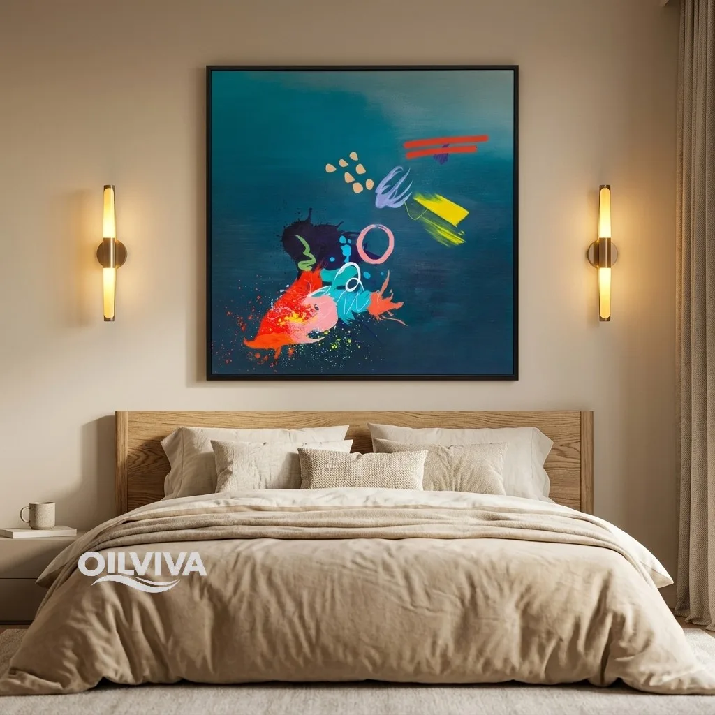 OilViva Colorful Abstract Splatter Oil Painting | Modern Square Canvas - Image 2