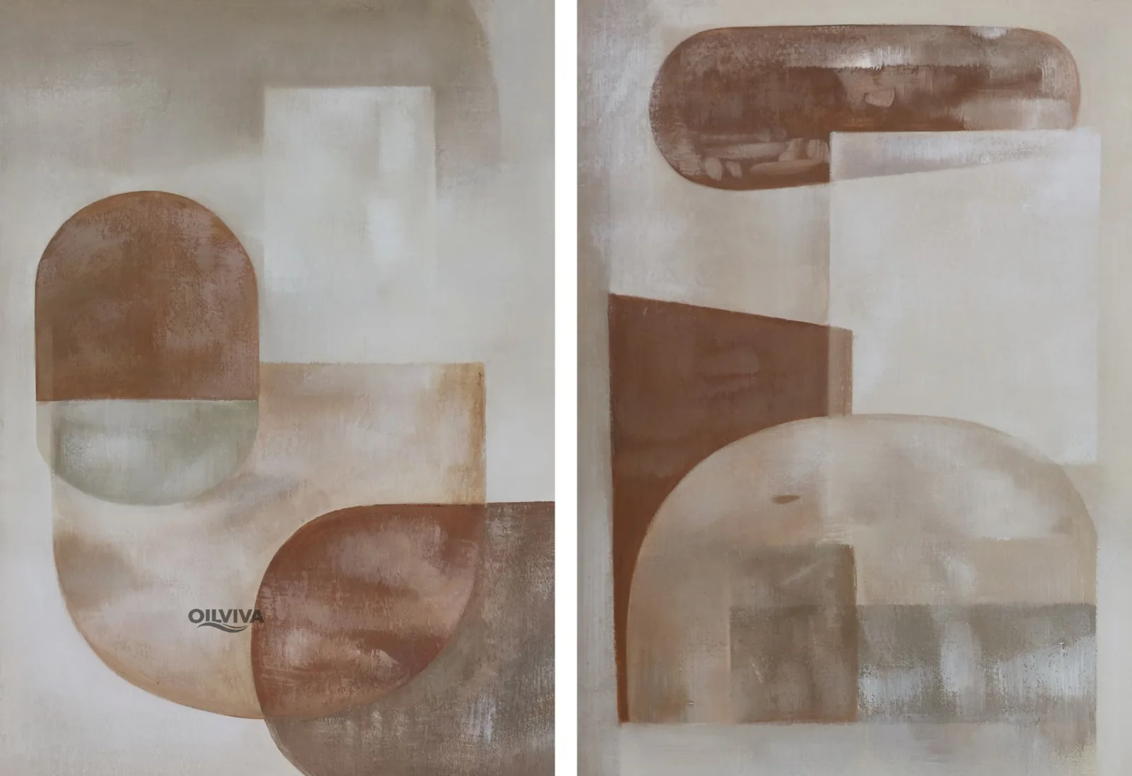 OilViva Terracotta Abstract Geometric Diptych Oil Painting - Hand-Painted Organic Wall Art