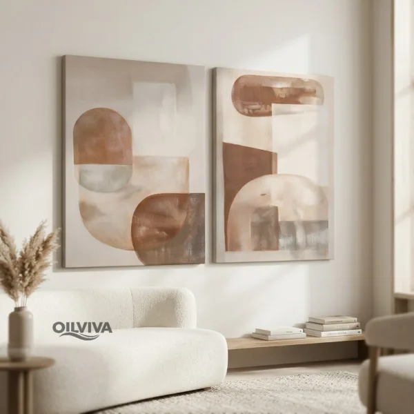 OilViva Terracotta Abstract Geometric Diptych Oil Painting – Hand-Painted Organic Wall Art