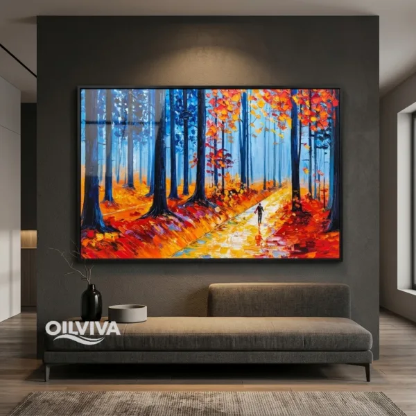 OilViva Autumn Forest Path Oil Painting | Impasto Fall Landscape Wall Art