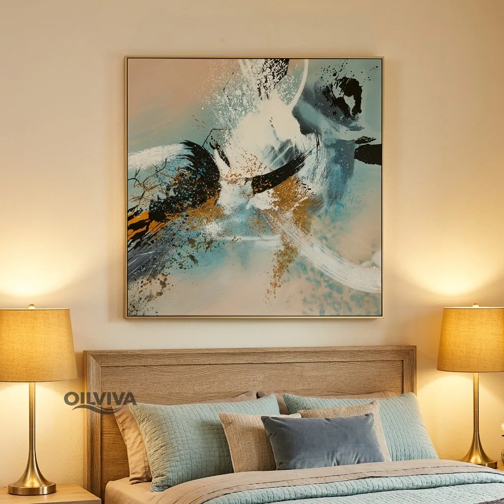 OilViva Black & Gold Gestural Abstract Oil Painting - Hand-Painted Impasto Wall Art - Image 2