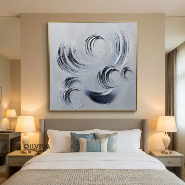 OilViva Spiral Monochrome Abstract Oil Painting – Hand-Painted Textured Square Relief Art
