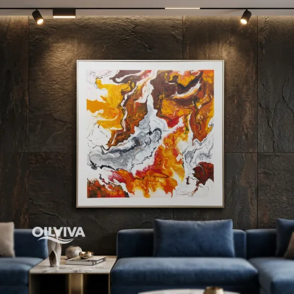 OilViva Orange Abstract Fluid Art Oil Painting | Earth Tone Pour Canvas