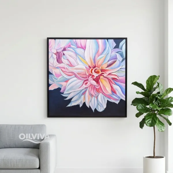 OilViva Macro Dahlia Flower Oil Painting | Impasto Gold Square Canvas