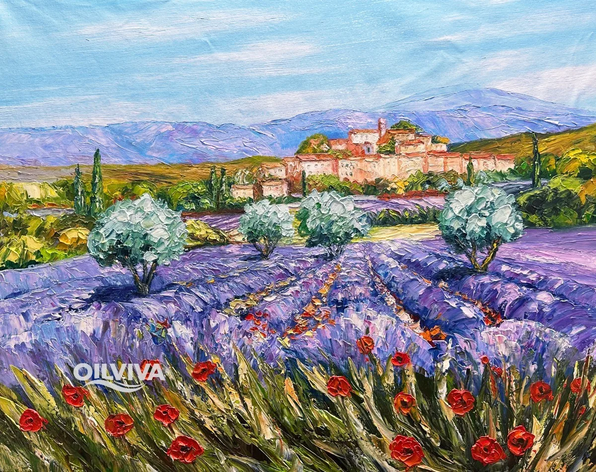 OilViva Lavender Field Provence Oil Painting | Impasto French Landscape