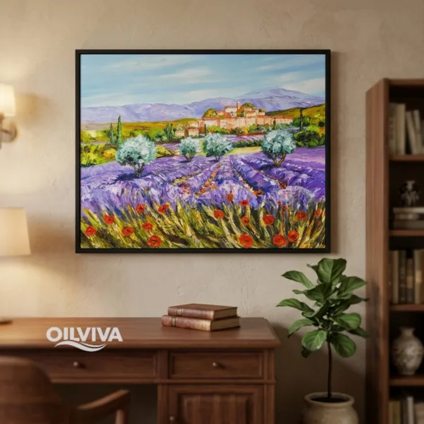 OilViva Lavender Field Provence Oil Painting | Impasto French Landscape