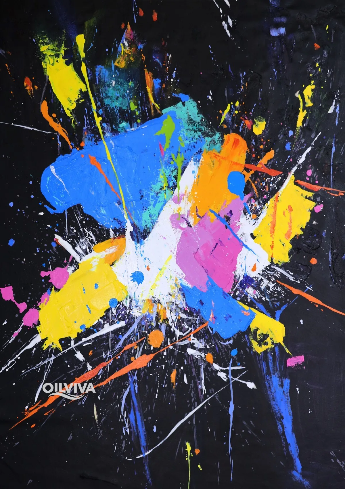 OilViva Abstract Splatter Oil Painting | Bold Colorful Expressionist Canvas