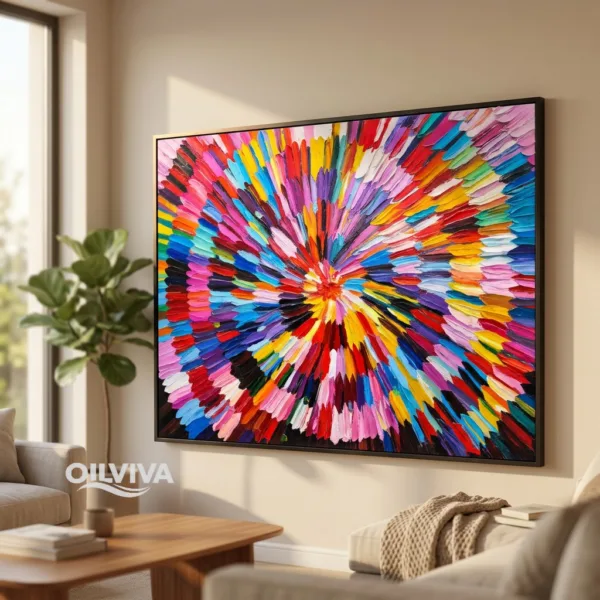 OilViva Radial Burst Abstract Oil Painting | Warm Impasto Canvas