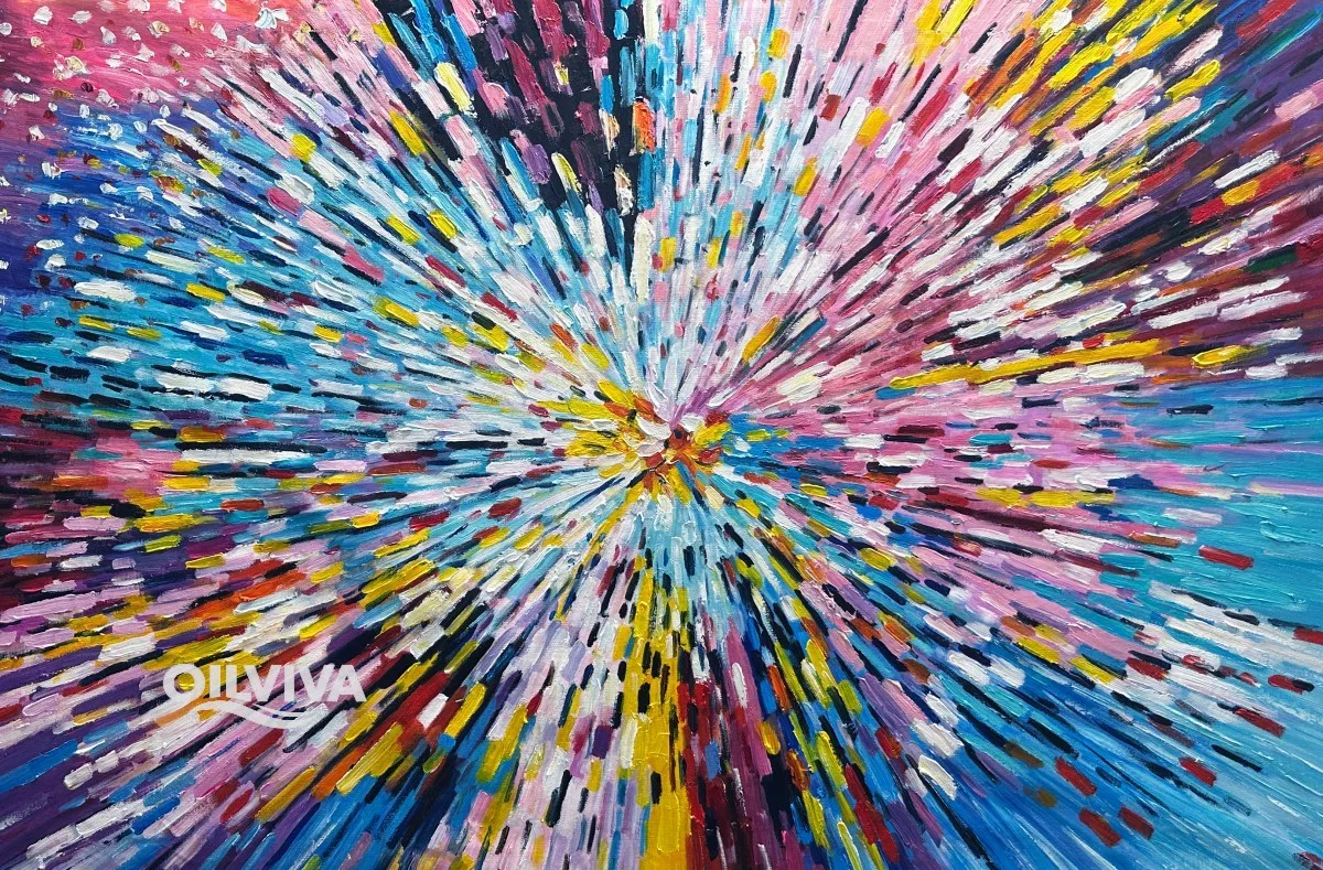 OilViva Cosmic Radial Abstract Oil Painting | Yellow Orange Impasto Art