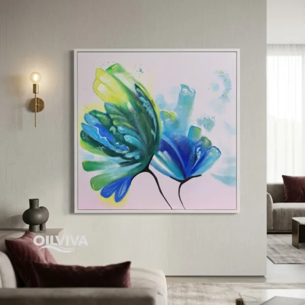 OilViva Pastel Abstract Floral Oil Painting | Emerald Butterfly Canvas