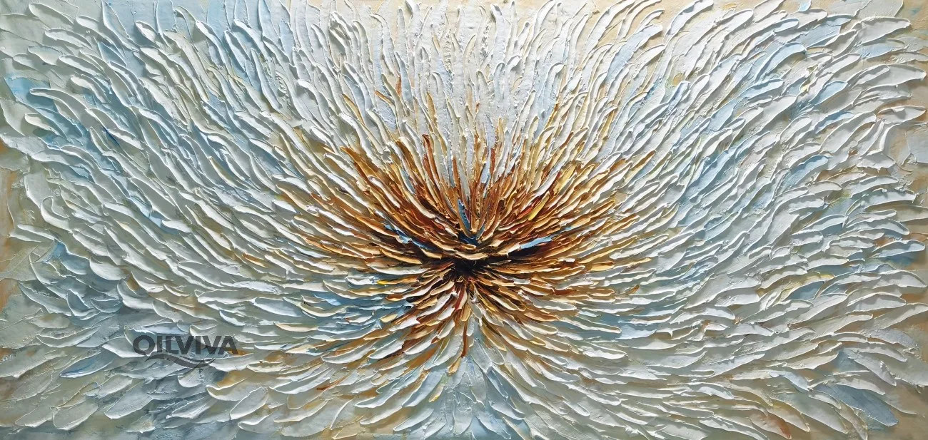OilViva Textured Radial Floral Shallow Relief Oil Painting - Hand-Painted Impasto Flower Art - Image 2