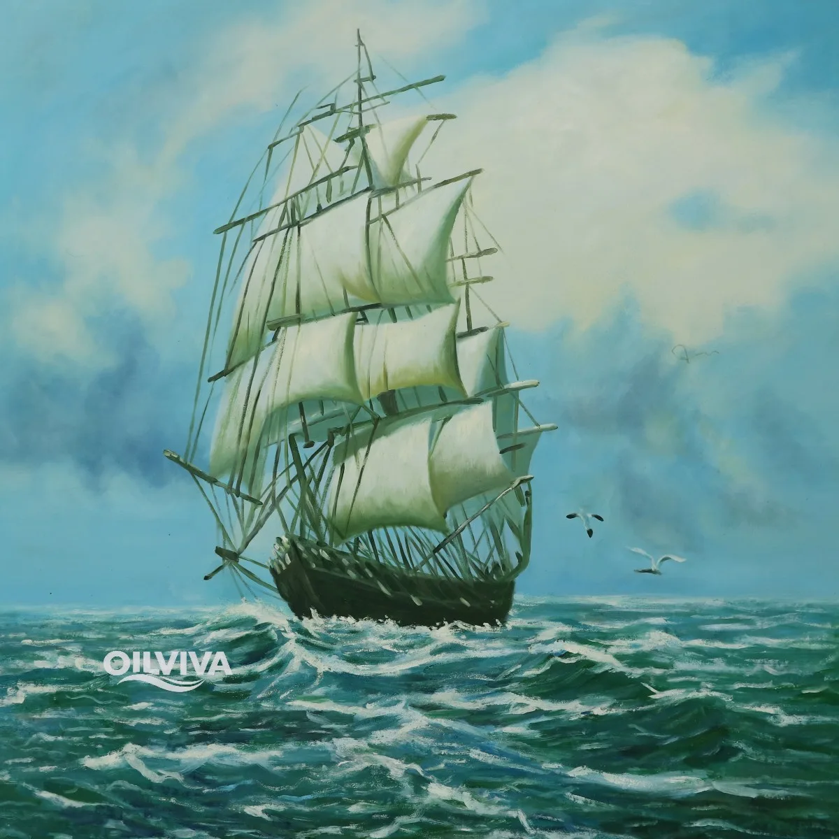 OilViva Tall Sailing Ship Oil Painting | Maritime Nautical Square Art