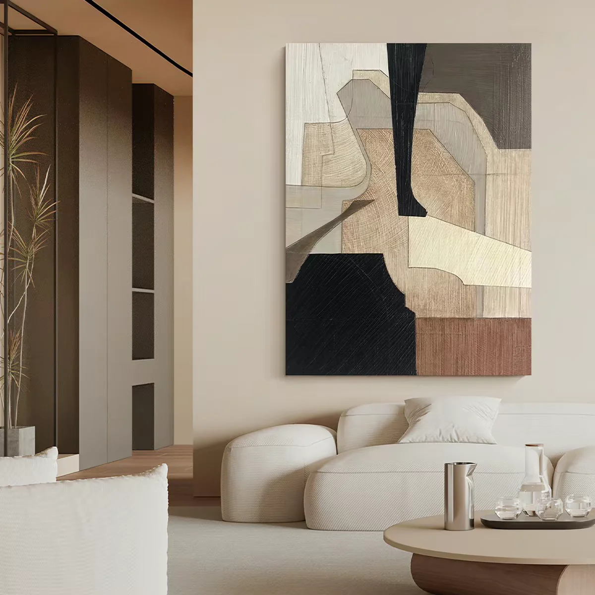 OilViva Earth Tone Abstract Oil Painting | Geometric Wall Art Canvas - Image 2