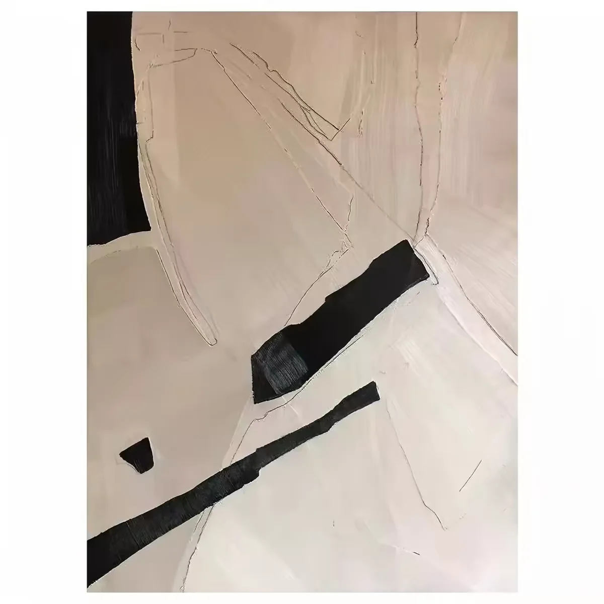 OilViva Beige Black Abstract Oil Painting | Minimalist Geometric Canvas Art