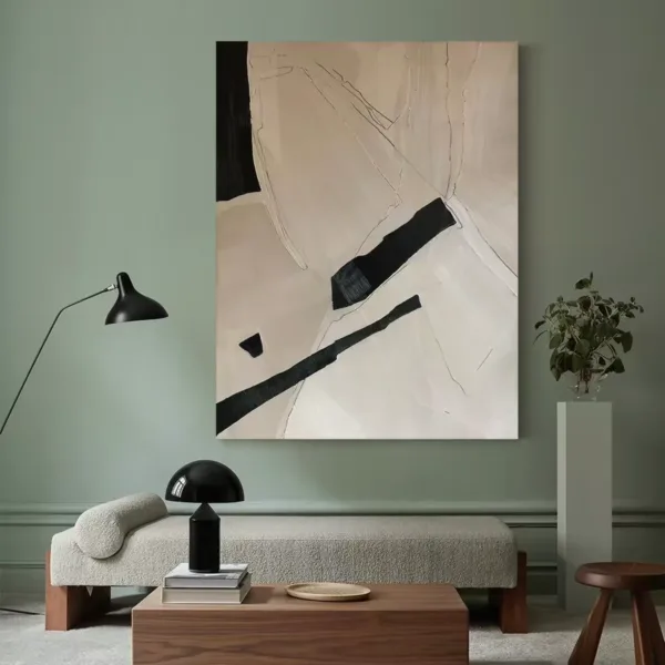 OilViva Beige Black Abstract Oil Painting | Minimalist Geometric Canvas Art