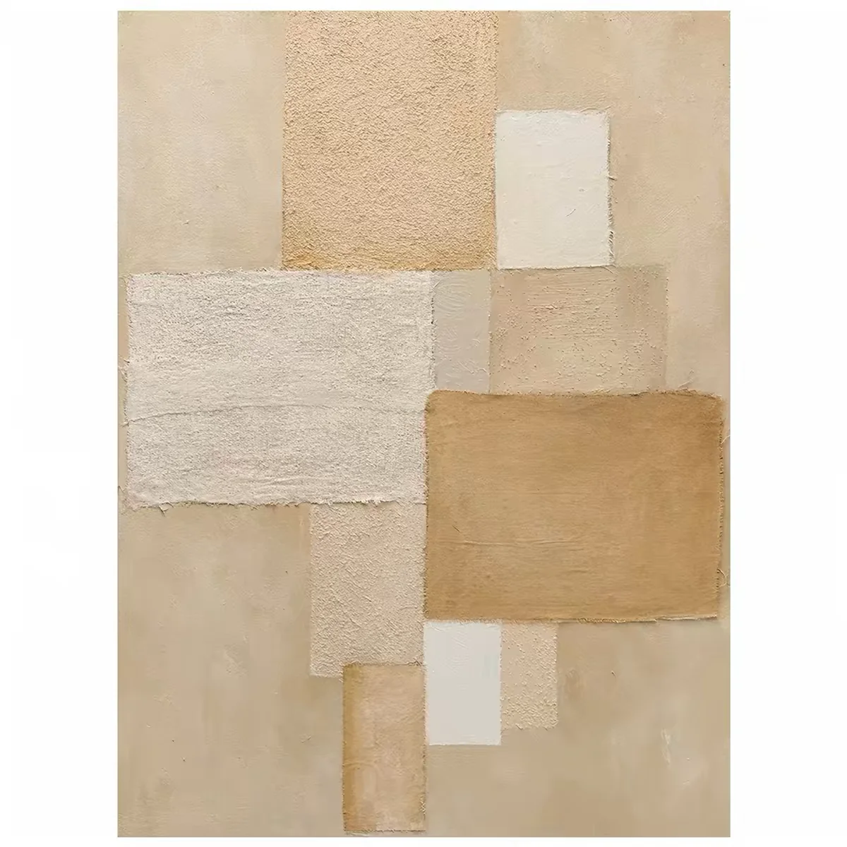 OilViva Beige Abstract Neutral Geometric Oil Painting | Neutral Geometric Wall Art