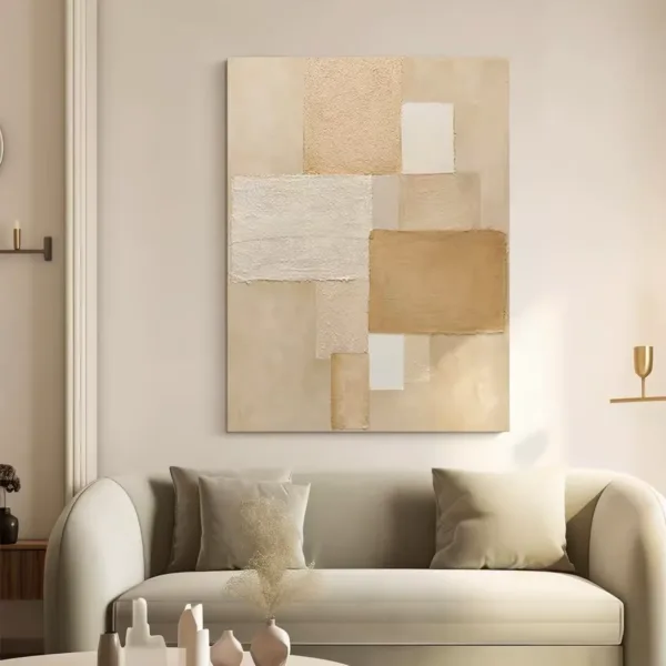 OilViva Beige Abstract Neutral Geometric Oil Painting | Neutral Geometric Wall Art